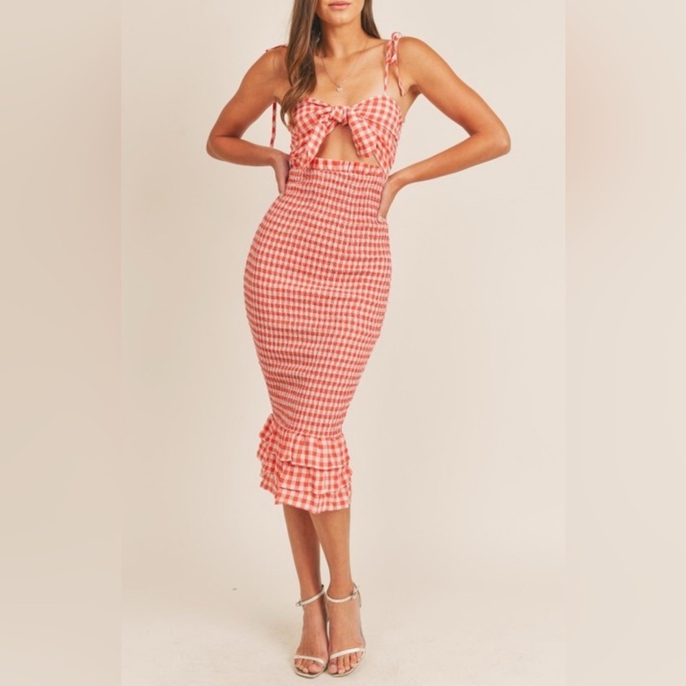 Mable Ted Gingham Smocked Tie Front Dress